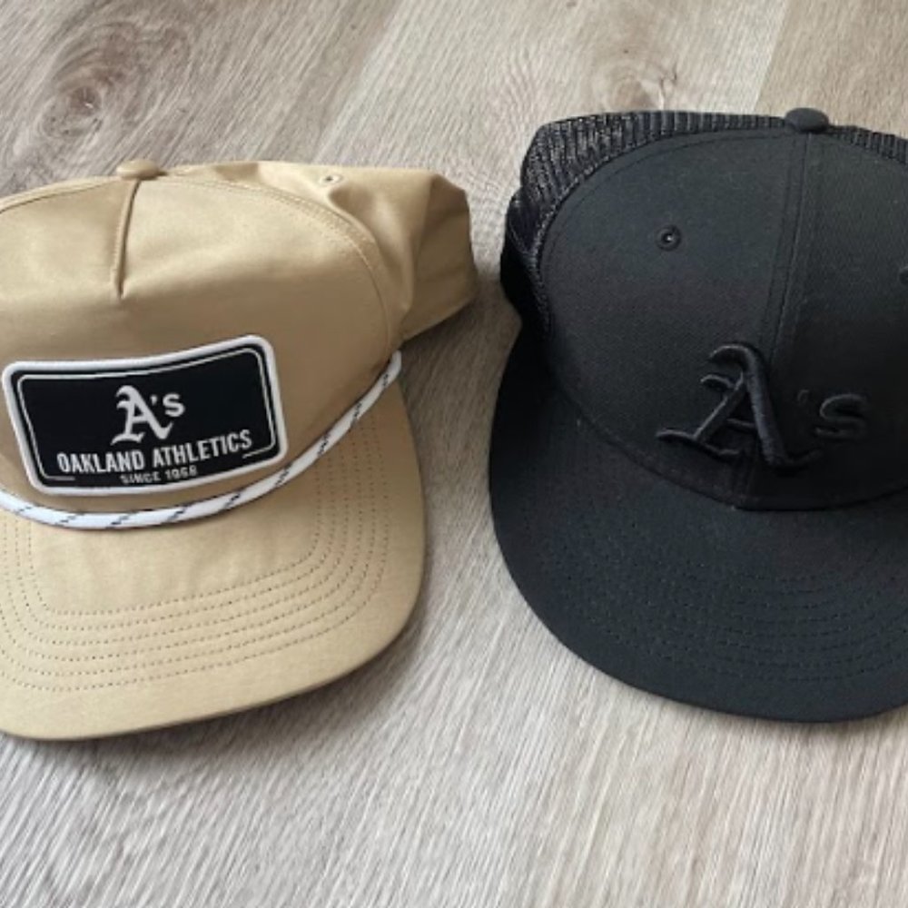 Oakland A's Baseball Hats Set of 2 - One Size Fits All - Black and Tan